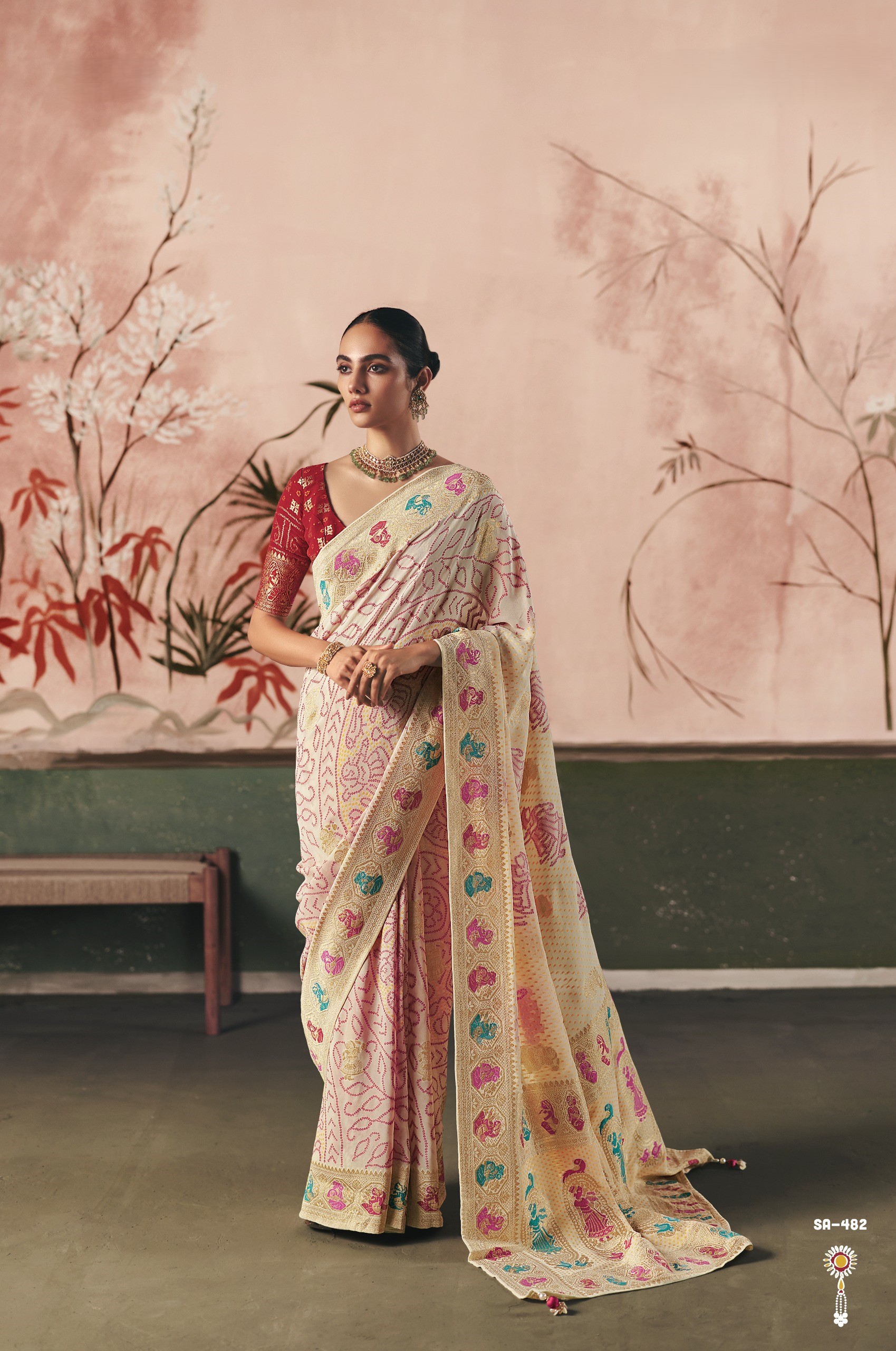Sindhuri Bandhani Designer Weaving Work & Beautiful Tassels Weaving Saree